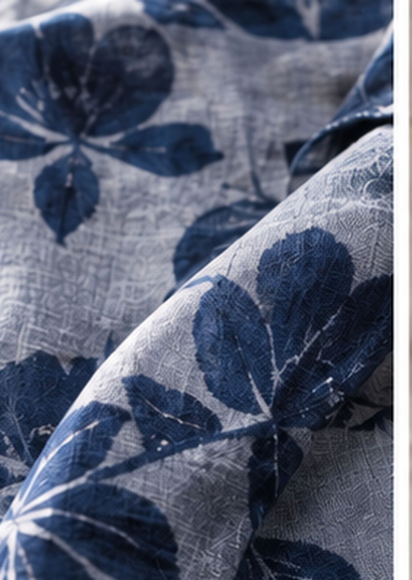 Détail du tissu bleu de la collection IKI